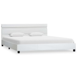 vidaXL Estructura de cama con LED cuero sintético blanco 160x200 cm