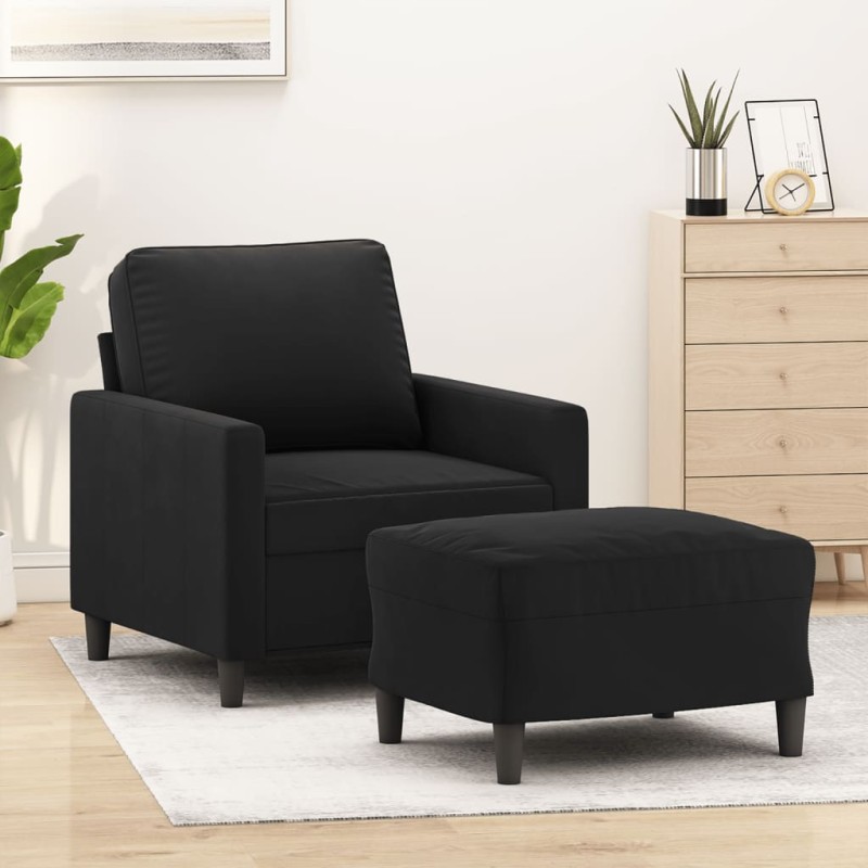 vidaXL Sillón con taburete terciopelo negro 60 cm vidaXL Sillón con taburete terciopelo negro 60 cm