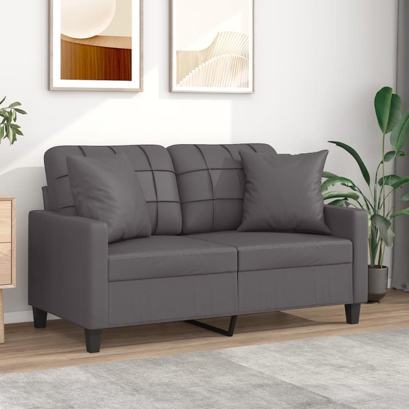 vidaXL Sofá de 2 plazas con cojines cuero sintético gris 120 cm vidaXL Sofá de 2 plazas con cojines cuero sintético gris 120 cm