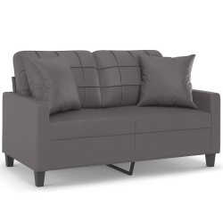 vidaXL Sofá de 2 plazas con cojines cuero sintético gris 120 cm