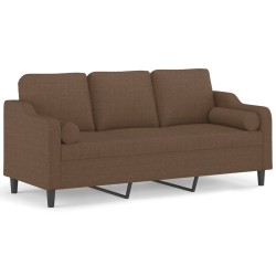 vidaXL Sofá de 3 plazas con cojines tela marrón 180 cm