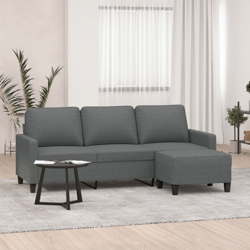 vidaXL Sofá de 3 plazas con taburete de tela gris oscuro 180 cm vidaXL Sofá de 3 plazas con taburete de tela gris oscuro 180 cm