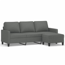 vidaXL Sofá de 3 plazas con taburete de tela gris oscuro 180 cm