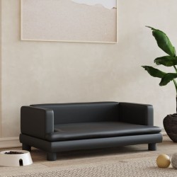 vidaXL Cama para perros de cuero sintético negra 80x45x30 cm