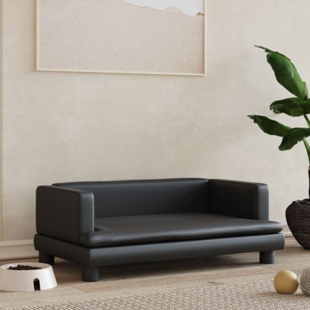 vidaXL Cama para perros de cuero sintético negra 80x45x30 cm