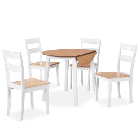 vidaXL Juego de comedor de MDF y madera de caucho 5 piezas blanco