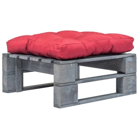 vidaXL Otomana de palés para jardín madera gris y cojín rojo