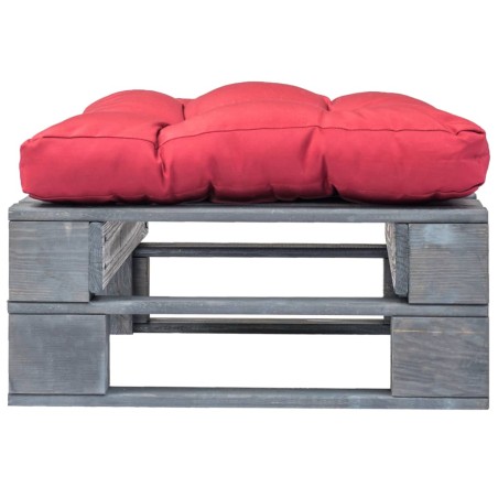 vidaXL Otomana de palés para jardín madera gris y cojín rojo