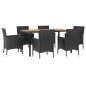 vidaXL Set de comedor de jardín 7 pzas y cojines ratán sintético negro