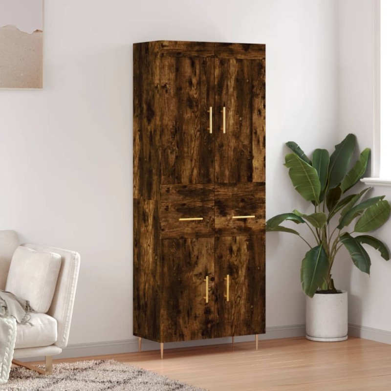 vidaXL Aparador alto madera contrachapada roble ahumado 69,5x34x180 cm vidaXL Aparador alto madera contrachapada roble ahumado 69,5x34x180 cm