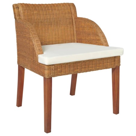 vidaXL Silla de comedor con cojín ratán natural marrón claro
