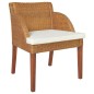 vidaXL Silla de comedor con cojín ratán natural marrón claro