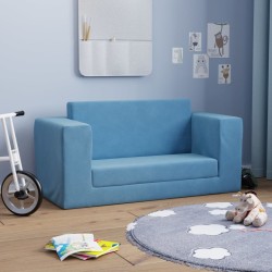 vidaXL Sofá cama infantil 2 plazas felpa suave azul