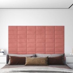 vidaXL Paneles de pared 12 uds terciopelo rosa 30x15 cm 0,54 m²