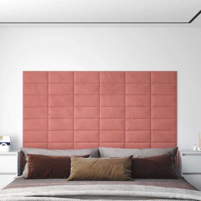 vidaXL Paneles de pared 12 uds terciopelo rosa 30x15 cm 0,54 m² vidaXL Paneles de pared 12 uds terciopelo rosa 30x15 cm 0,54 m²