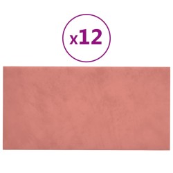 vidaXL Paneles de pared 12 uds terciopelo rosa 30x15 cm 0,54 m²