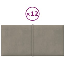 vidaXL Paneles de pared 12 uds terciopelo gris claro 30x15 cm 0,54 m²