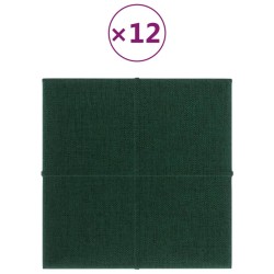vidaXL Paneles de pared 12 uds tela verde oscuro 30x30 cm 1,08m²