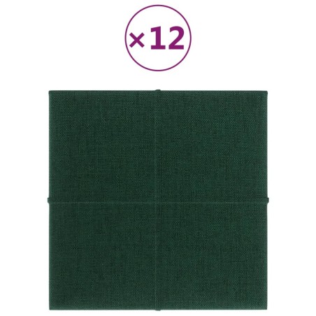 vidaXL Paneles de pared 12 uds tela verde oscuro 30x30 cm 1,08m²