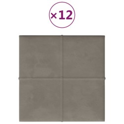 vidaXL Paneles de pared 12 uds terciopelo gris claro 30x30 cm 1,08 m²