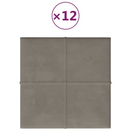 vidaXL Paneles de pared 12 uds terciopelo gris claro 30x30 cm 1,08 m²