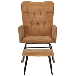 vidaXL Mecedora con taburete lona vintage marrón