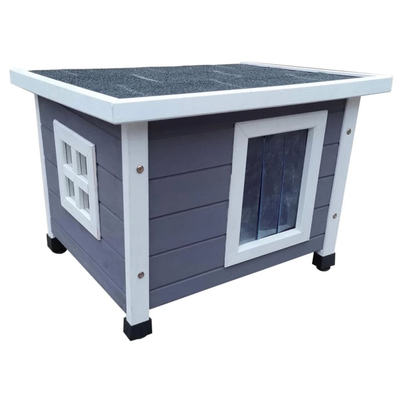 @Pet Casa de exterior para gato madera gris y blanco 57x45x43 cm @Pet Casa de exterior para gato madera gris y blanco 57x45x43 cm