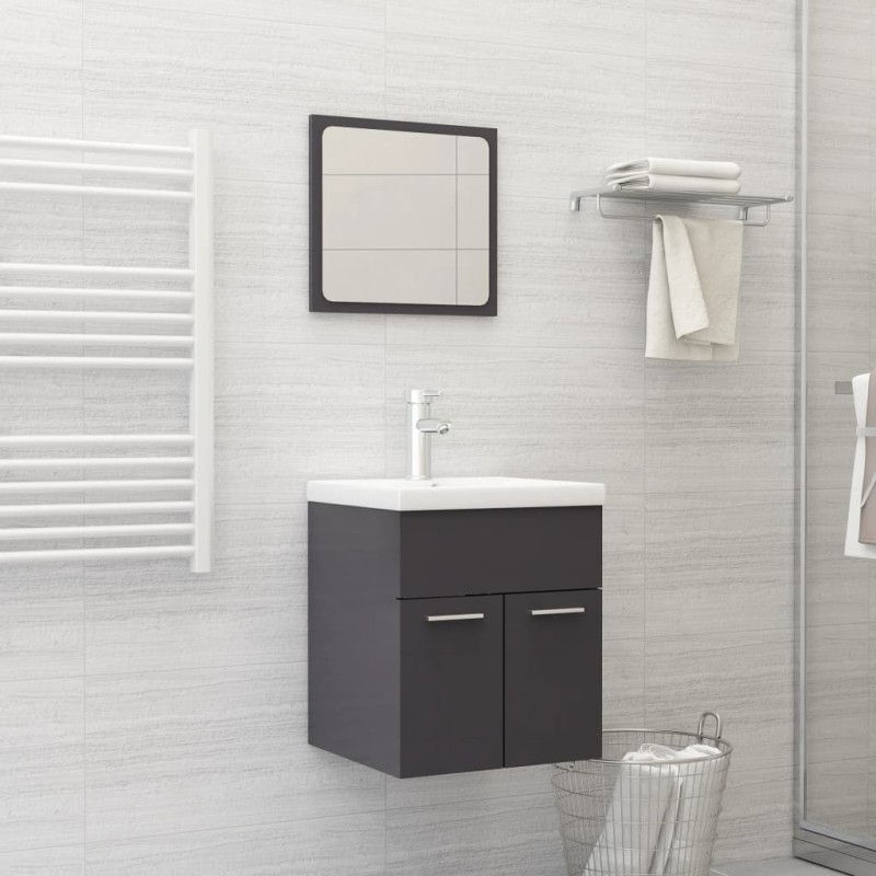 vidaXL Set muebles de baño 2 piezas madera contrachapada gris brillo vidaXL Set muebles de baño 2 piezas madera contrachapada gris brillo