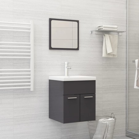 vidaXL Set muebles de baño 2 piezas madera contrachapada gris brillo