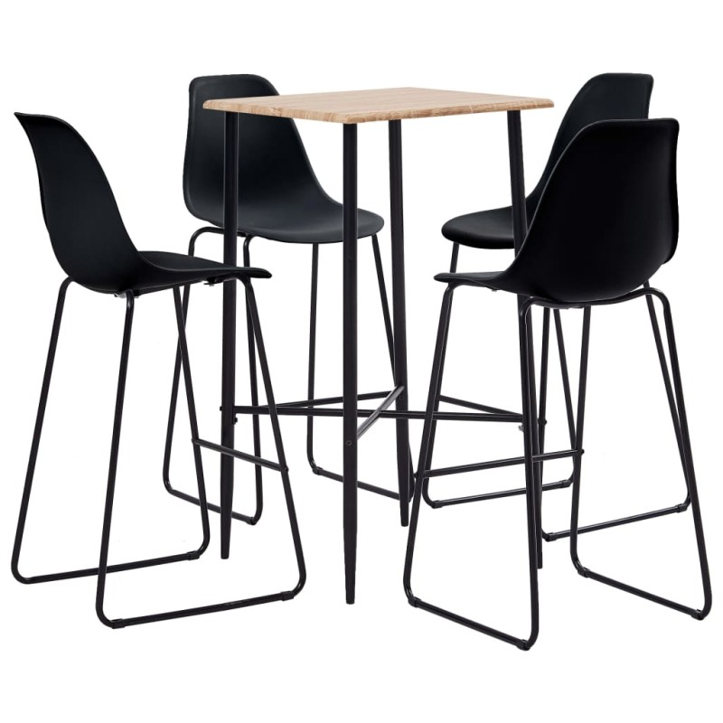 vidaXL Juego de mesa alta y taburetes 5 piezas plástico negro vidaXL Juego de mesa alta y taburetes 5 piezas plástico negro