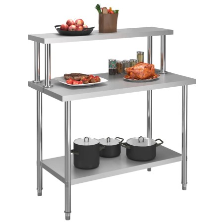 vidaXL Mesa de trabajo de cocina con estante acero inox 120x60x120cm