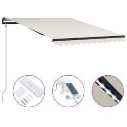 vidaXL Toldo retráctil sensor de viento y LED color crema 300x250 cm