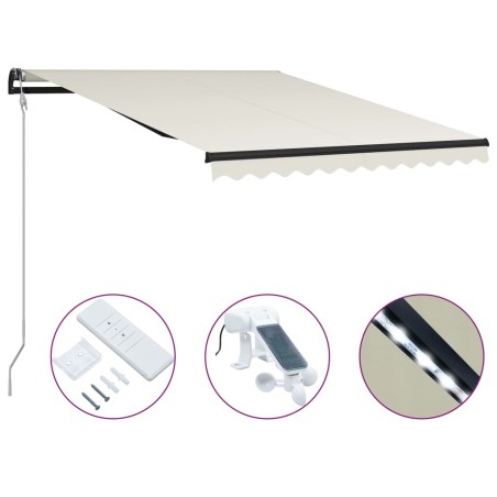 vidaXL Toldo retráctil sensor de viento y LED color crema 300x250 cm