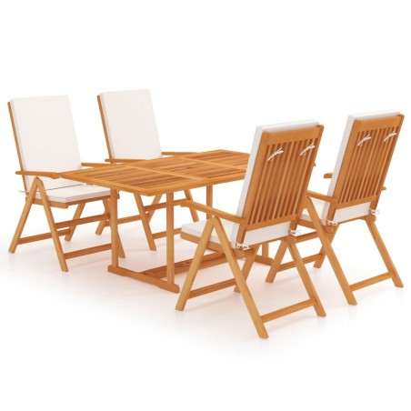 vidaXL Juego de comedor para jardín 5 piezas teca maciza y cojines 