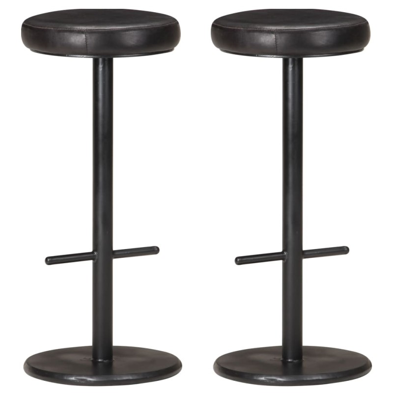 vidaXL Taburetes de cocina 2 unidades cuero auténtico negro vidaXL Taburetes de cocina 2 unidades cuero auténtico negro