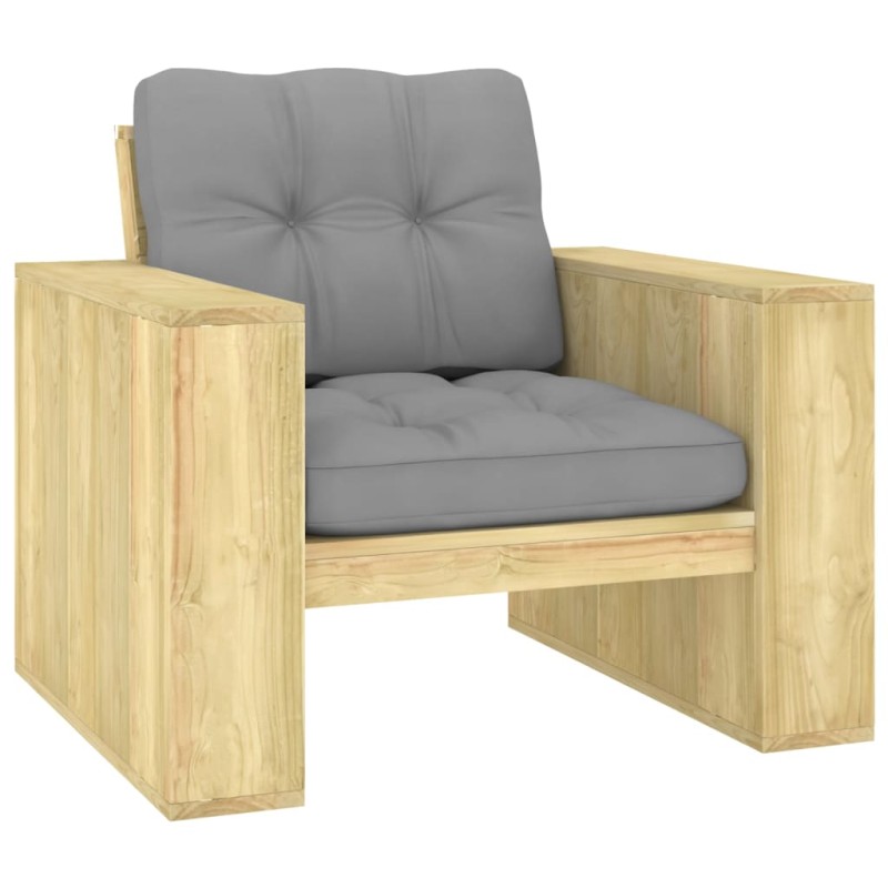 vidaXL Silla de jardín y cojines gris madera pino impregnada vidaXL Silla de jardín y cojines gris madera pino impregnada