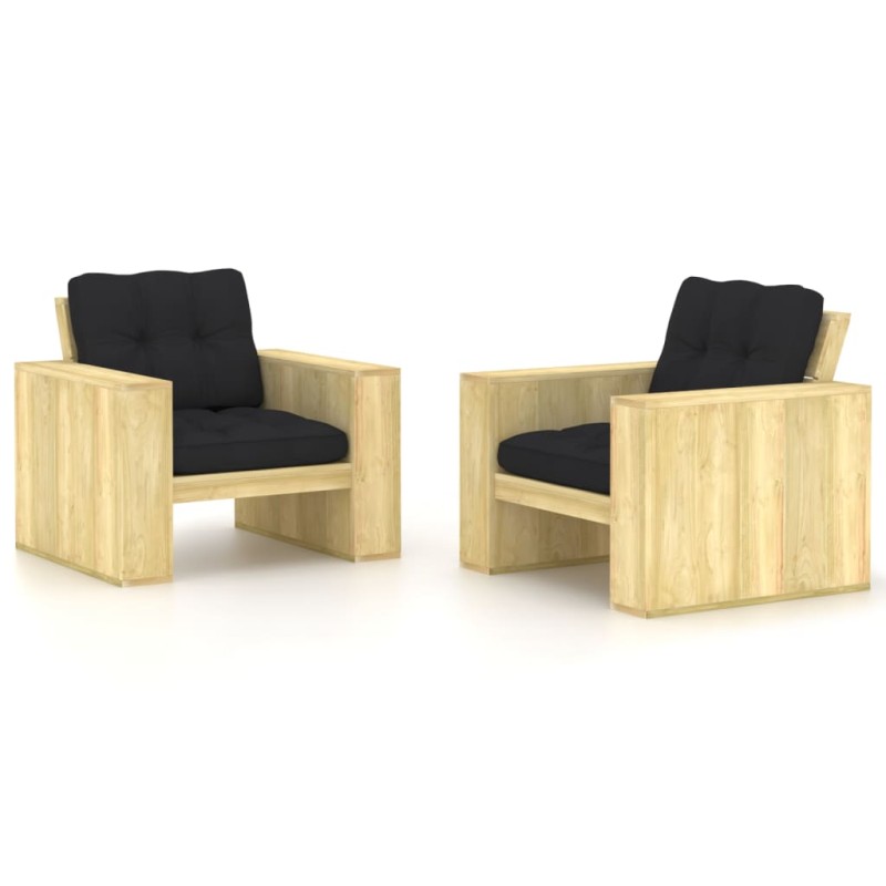 vidaXL Sillas de jardín cojines 2 uds negro madera de pino impregnada vidaXL Sillas de jardín cojines 2 uds negro madera de pino impregnada