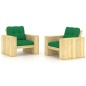 vidaXL Sillas de jardín cojines 2 uds verde madera de pino impregnada