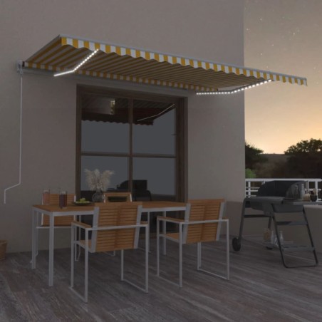 vidaXL Toldo automático LED sensor de viento amarillo/blanco 500x300cm