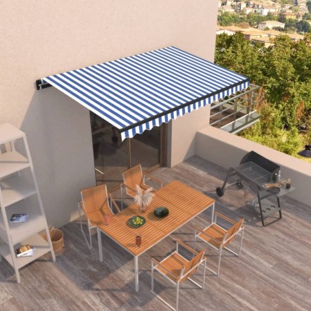 vidaXL Toldo retráctil manual azul y blanco 400x350 cm