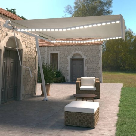 vidaXL Toldo automático con LED y sensor de viento crema 400x350 cm