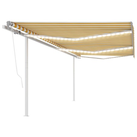 vidaXL Toldo automático LED sensor de viento amarillo y blanco 6x3 m