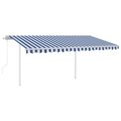 vidaXL Toldo retráctil automático con postes azul y blanco 4x3,5 m
