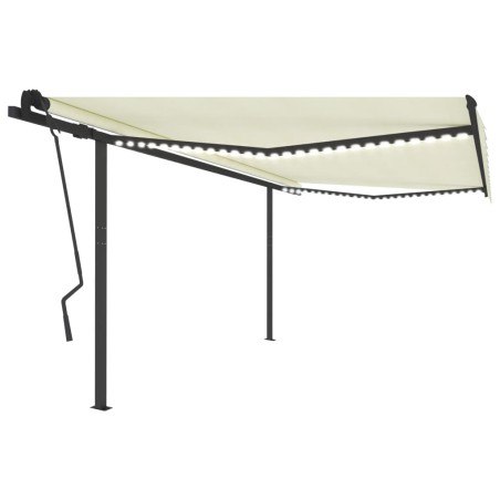 vidaXL Toldo automático con LED sensor de viento color crema 4,5x3,5 m