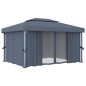 vidaXL Cenador con cortina y tira de luz LED aluminio antracita 4x3 m