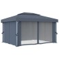 vidaXL Cenador con cortina y tira de luz LED aluminio antracita 4x3 m
