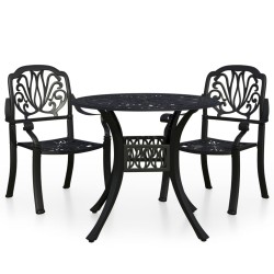 vidaXL Mesa y sillas de bistró 3 piezas aluminio fundido negro