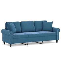 vidaXL Sofá de 3 plazas con cojines terciopelo azul 180 cm