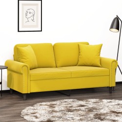 vidaXL Sofá de 2 plazas con cojines terciopelo amarillo 140 cm