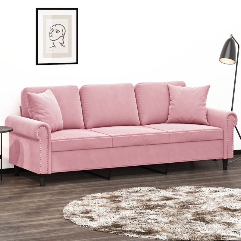 vidaXL Sofá de 3 plazas con cojines terciopelo rosa 180 cm vidaXL Sofá de 3 plazas con cojines terciopelo rosa 180 cm